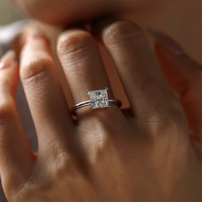 radiant cut moissanite engagement ring 2ct solitaire design in 925 sterling silver with 18k white gold plating, elegant minimalist bridal jewelry