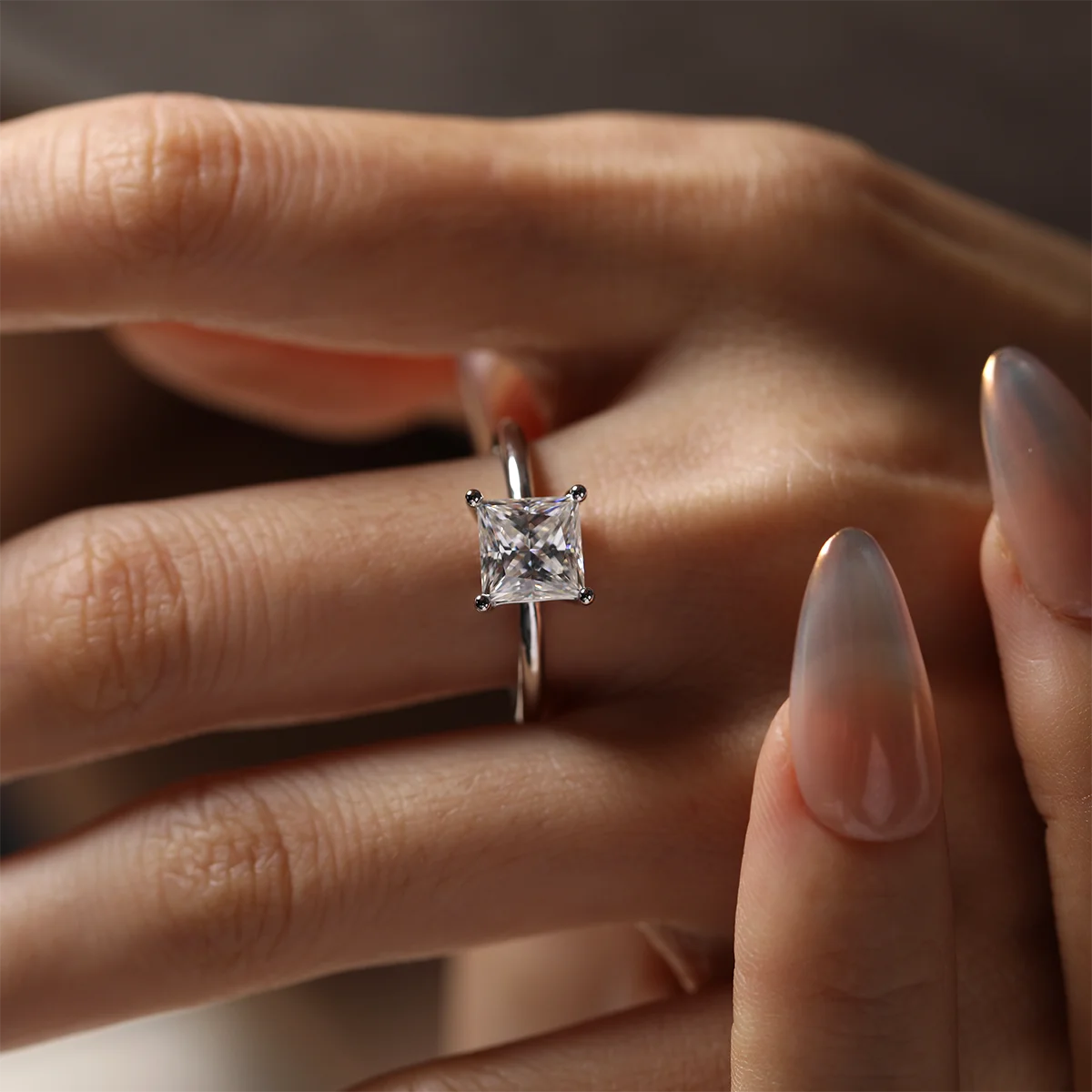 radiant cut moissanite engagement ring 2ct solitaire design in 925 sterling silver with 18k white gold plating, elegant minimalist bridal jewelry