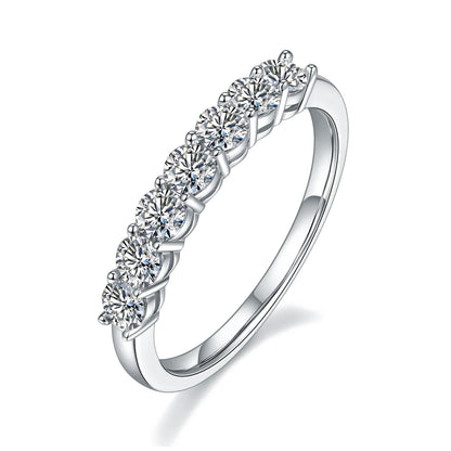 0.7ct Round Moissanite Half Eternity Ring in 925 Sterling Silver with 18K White Gold Plating, elegant minimalist design