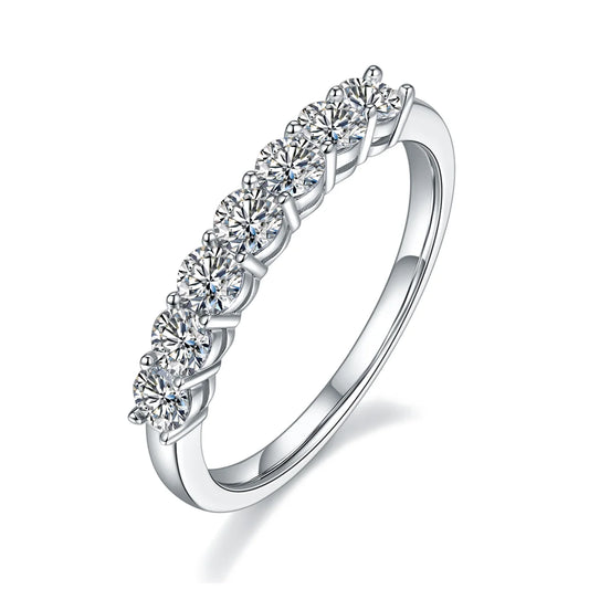 0.7ct Round Moissanite Half Eternity Ring in 925 Sterling Silver with 18K White Gold Plating, elegant minimalist design