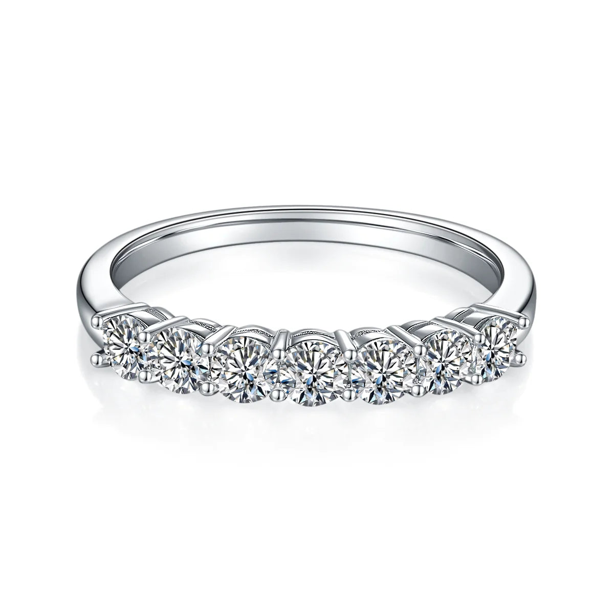 0.7ct Round Moissanite Half Eternity Ring in 925 Sterling Silver with 18K White Gold Plating, elegant minimalist design