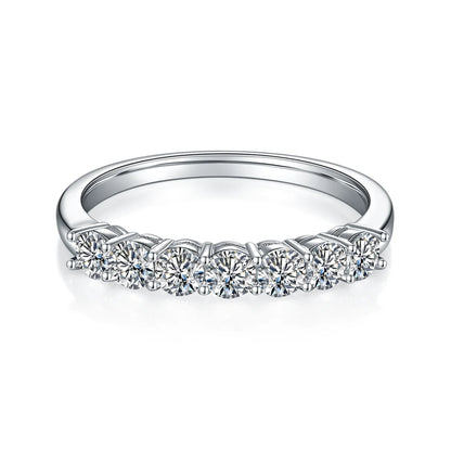 0.7ct Round Moissanite Half Eternity Ring in 925 Sterling Silver with 18K White Gold Plating, elegant minimalist design