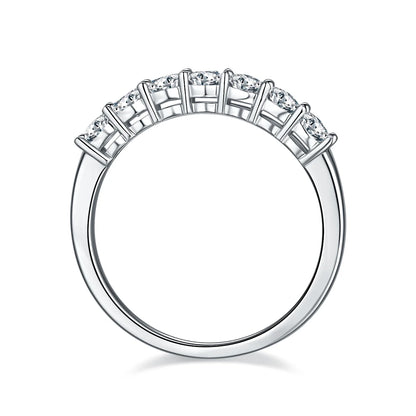 0.7ct Round Moissanite Half Eternity Ring in 925 Sterling Silver with 18K White Gold Plating, elegant minimalist design