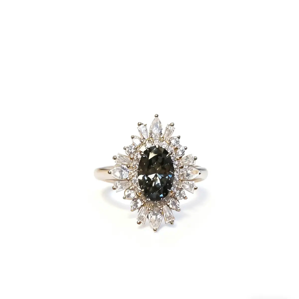 Elegant black lab-grown diamond ring with cluster setting