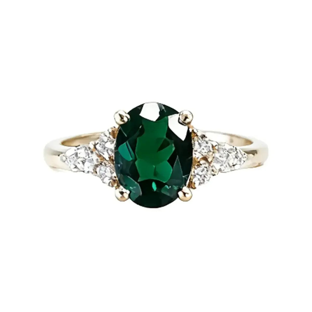 14K yellow gold ring with a 1.6ct oval-cut deep green lab-grown diamond and a slim classic band