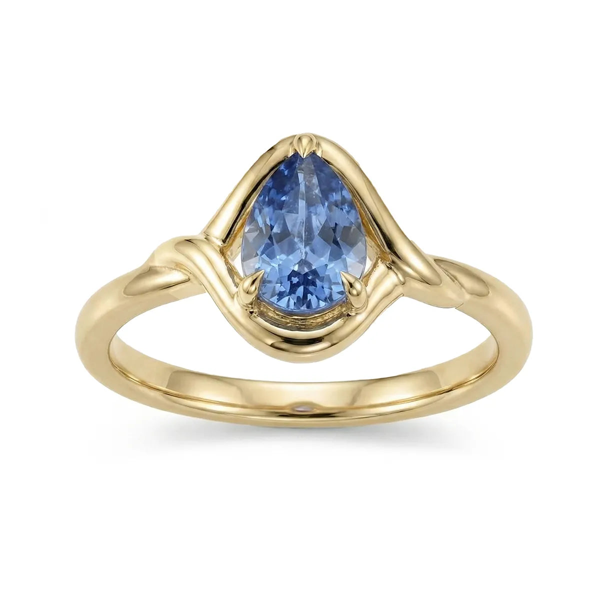 14K gold pear-cut blue lab sapphire ring with slim band