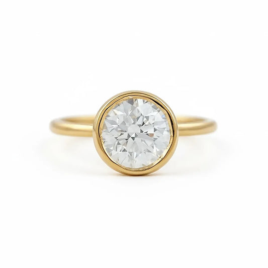 14K yellow gold bezel-set round 1.2ct lab-grown diamond minimalist ring with thin band