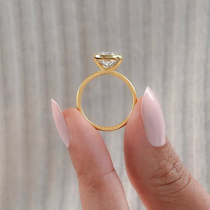 14K yellow gold bezel-set round 1.2ct lab-grown diamond minimalist ring with thin band