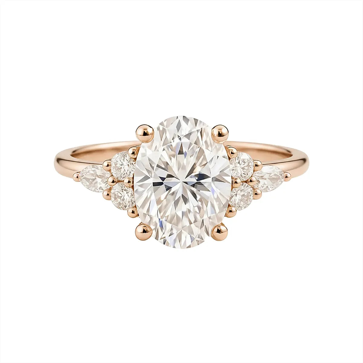 1.2ct oval lab-grown diamond ring with side stones in rose gold