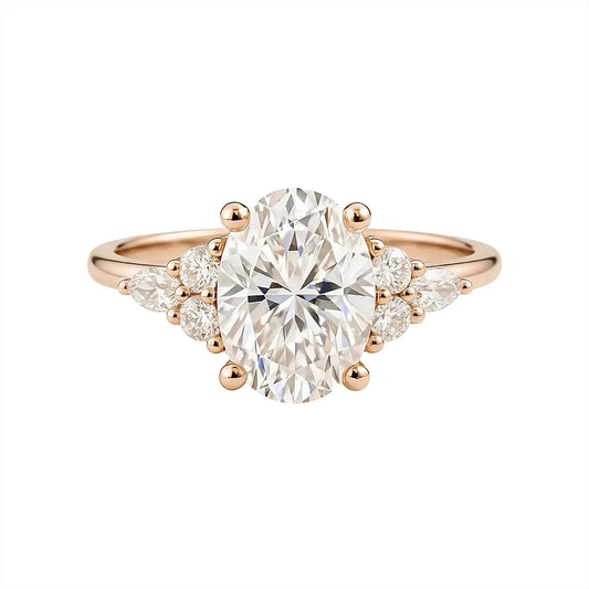1.2ct oval lab-grown diamond ring with side stones in rose gold