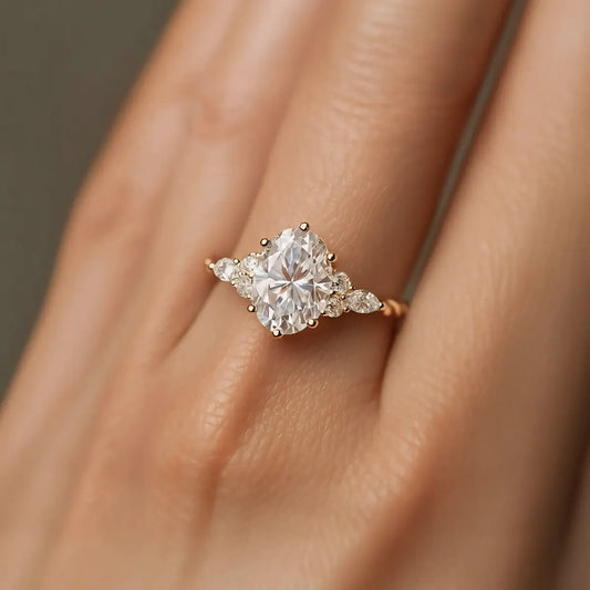 1.2ct oval lab-grown diamond ring with side stones in rose gold