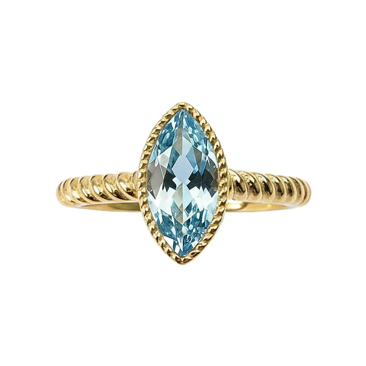 14k yellow gold marquise cut blue lab grown diamond solitaire ring