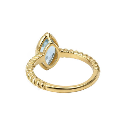 14k yellow gold marquise cut blue lab grown diamond solitaire ring