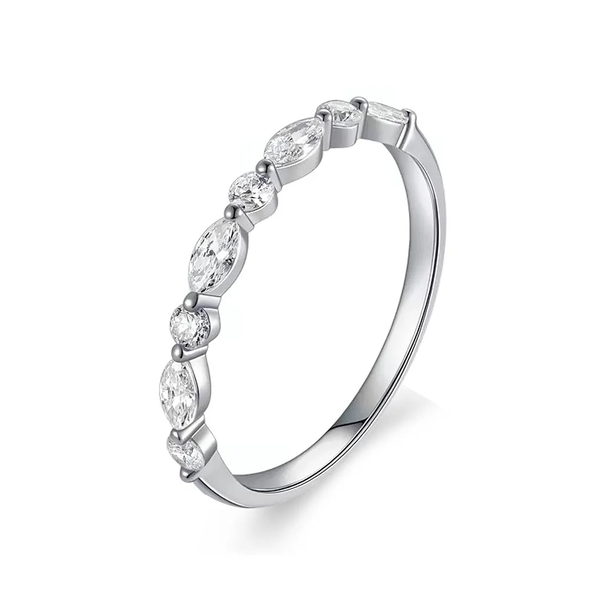 14K gold marquise cut lab grown diamond half eternity ring stacking band
