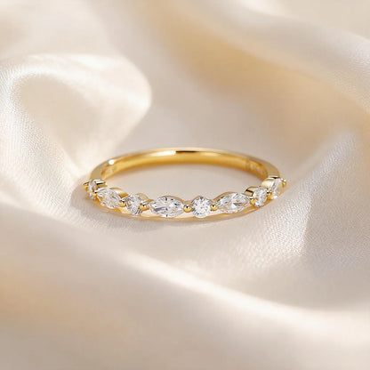 14K gold marquise cut lab grown diamond half eternity ring stacking band