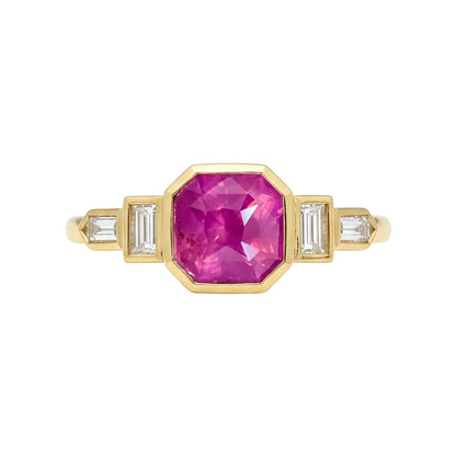 Bezel-set octagon step-cut lab-grown pink diamond ring in 14K gold