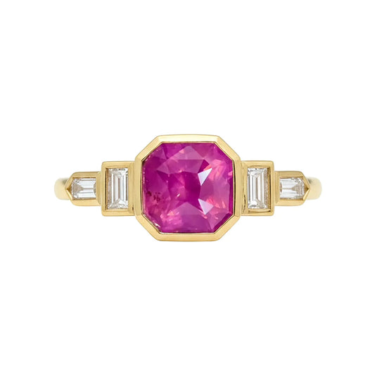 Bezel-set octagon step-cut lab-grown pink diamond ring in 14K gold