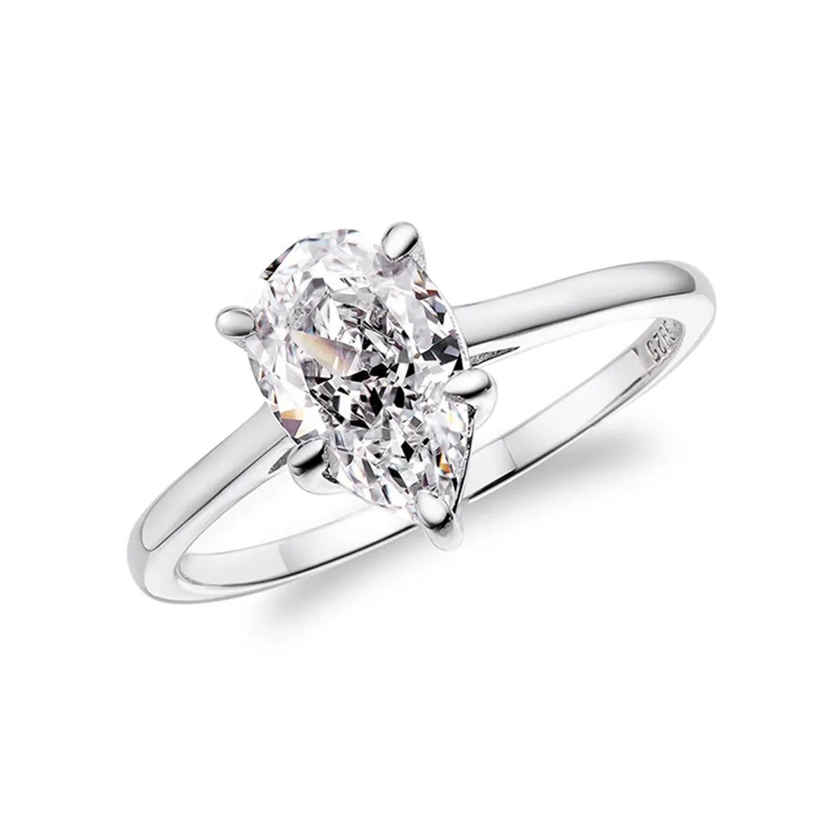 Elongated pear cut solitaire engagement ring with lab-grown diamond