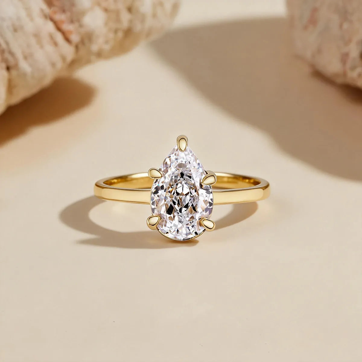 Elongated pear cut solitaire engagement ring with lab-grown diamond