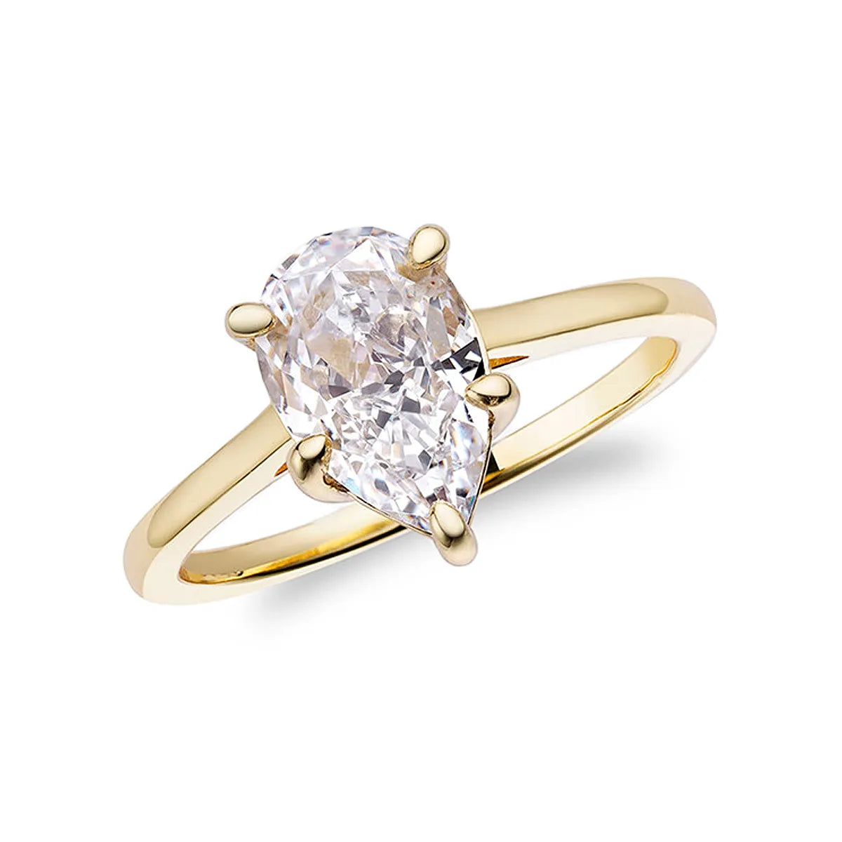 Elongated pear cut solitaire engagement ring with lab-grown diamond