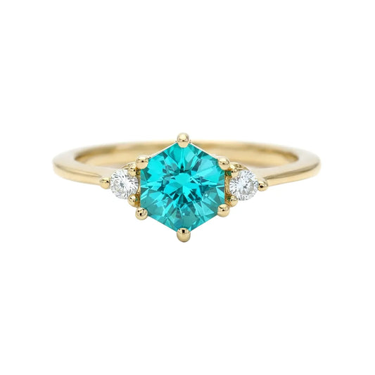 Aurora hexagon trio ring with hexagon-cut lab-grown diamond in 14k gold