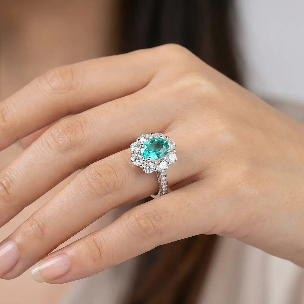 verdant halo oval ring with green lab grown diamond