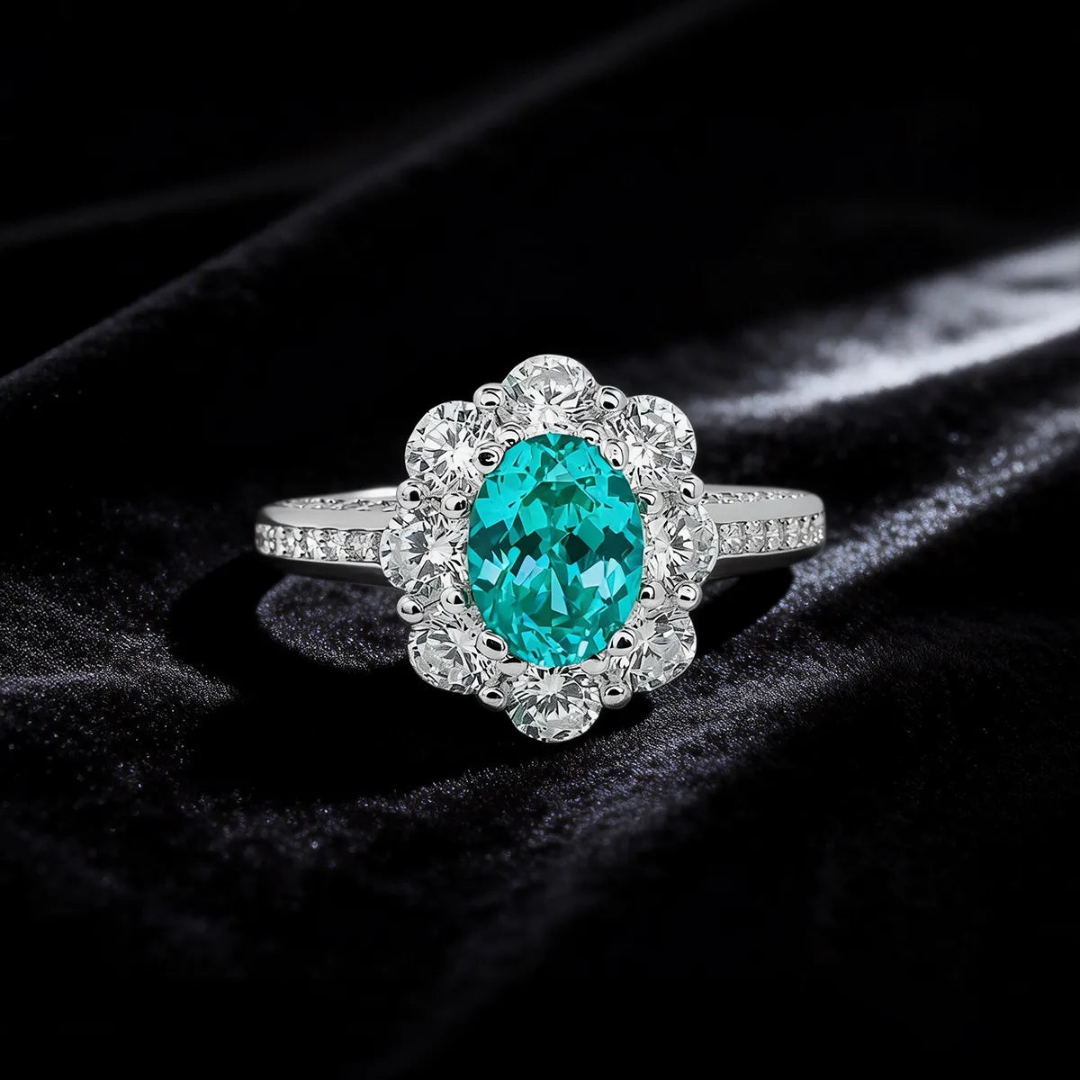 verdant halo oval ring with green lab grown diamond