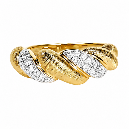 Vintage Brushed Croissant Textured Gold Pavé Lab Diamond Ring